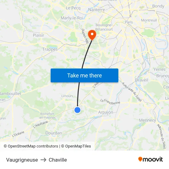 Vaugrigneuse to Chaville map