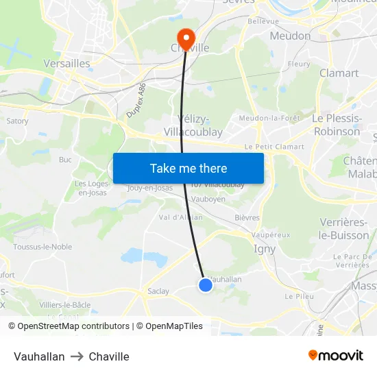Vauhallan to Chaville map