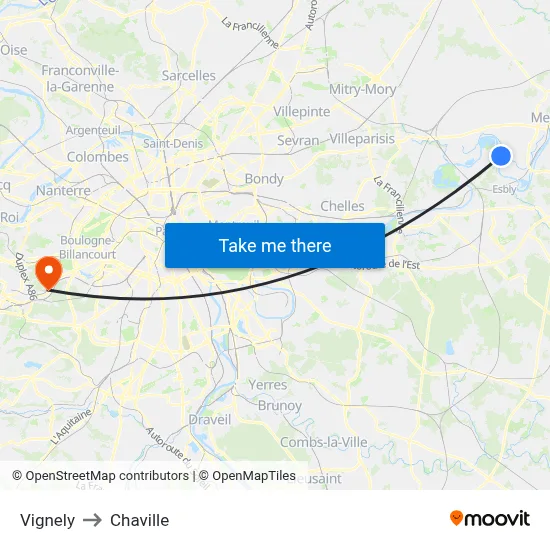 Vignely to Chaville map