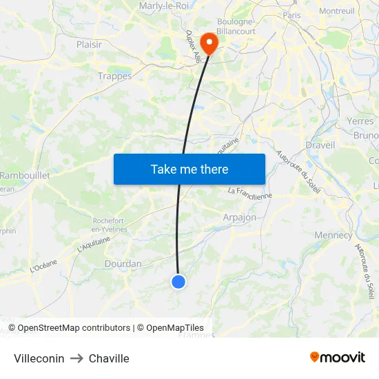 Villeconin to Chaville map