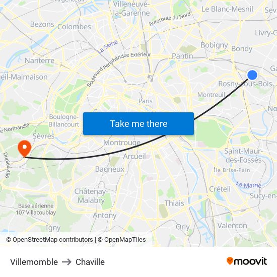 Villemomble to Chaville map