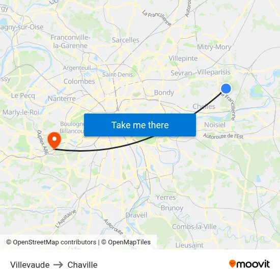 Villevaude to Chaville map