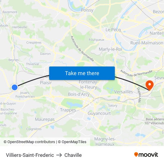 Villiers-Saint-Frederic to Chaville map