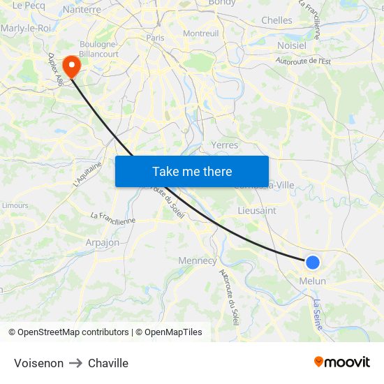 Voisenon to Chaville map