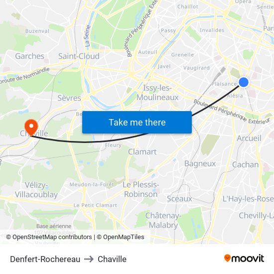 Denfert-Rochereau to Chaville map