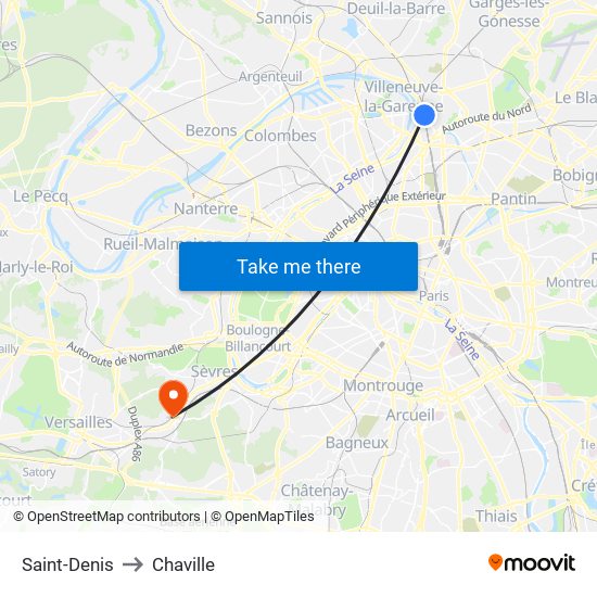 Saint-Denis to Chaville map