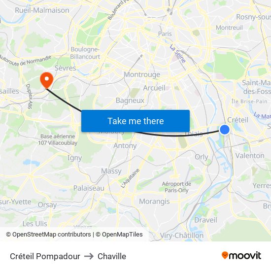 Créteil Pompadour to Chaville map