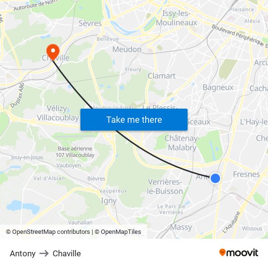Antony to Chaville map