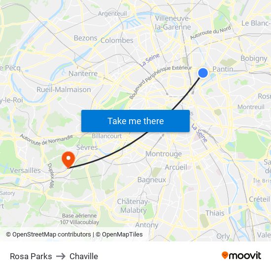 Rosa Parks to Chaville map