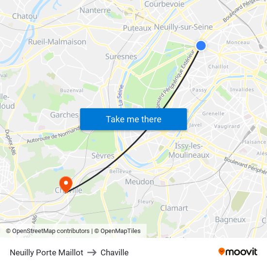 Neuilly Porte Maillot to Chaville map