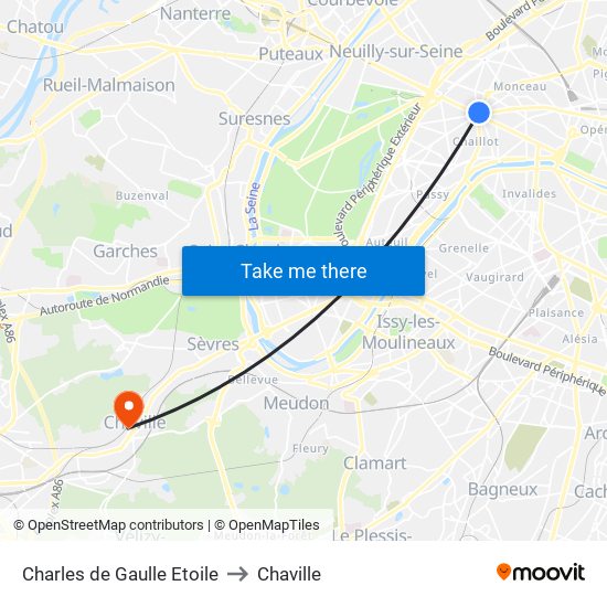 Charles de Gaulle Etoile to Chaville map