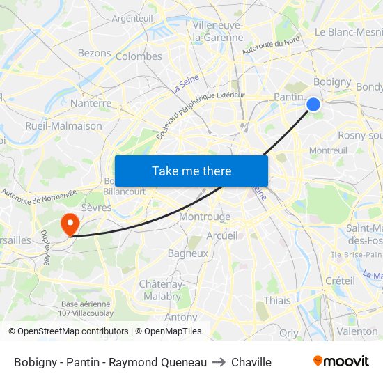 Bobigny - Pantin - Raymond Queneau to Chaville map