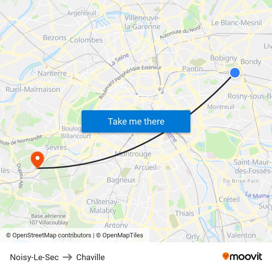 Noisy-Le-Sec to Chaville map