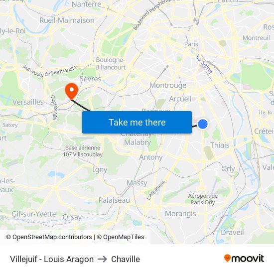 Villejuif - Louis Aragon to Chaville map