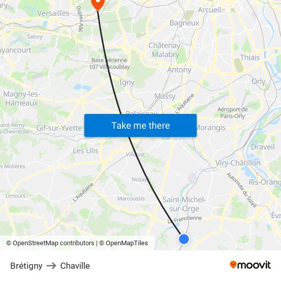Brétigny to Chaville map