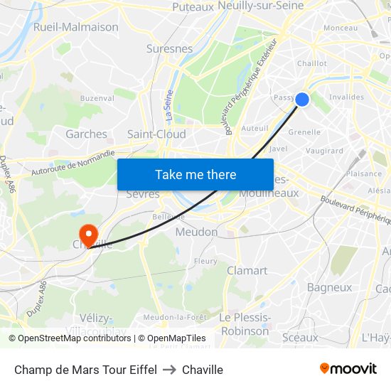 Champ de Mars Tour Eiffel to Chaville map