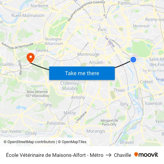 École Vétérinaire de Maisons-Alfort - Métro to Chaville map