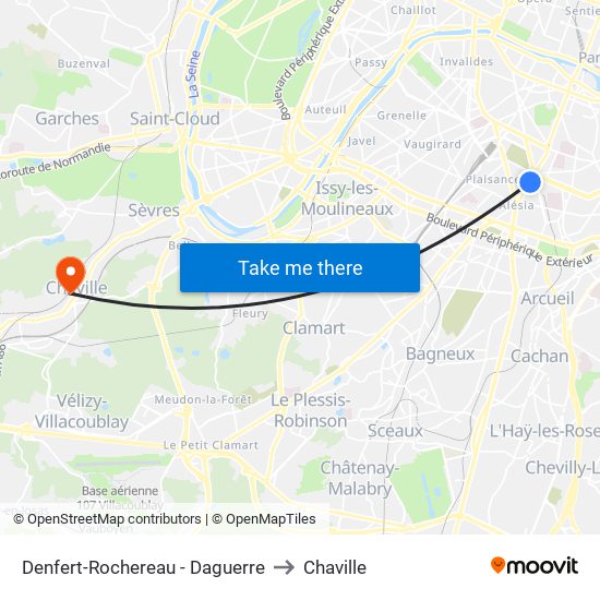 Denfert-Rochereau - Daguerre to Chaville map