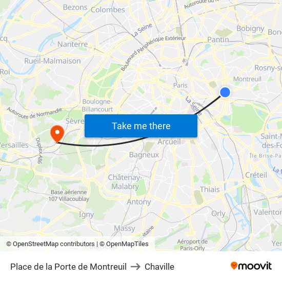 Place de la Porte de Montreuil to Chaville map