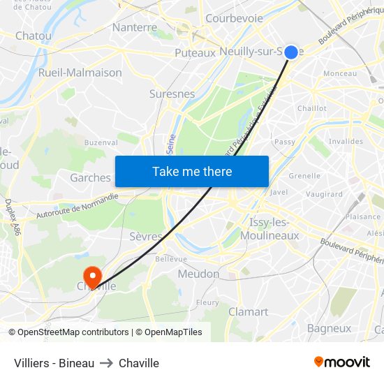 Villiers - Bineau to Chaville map