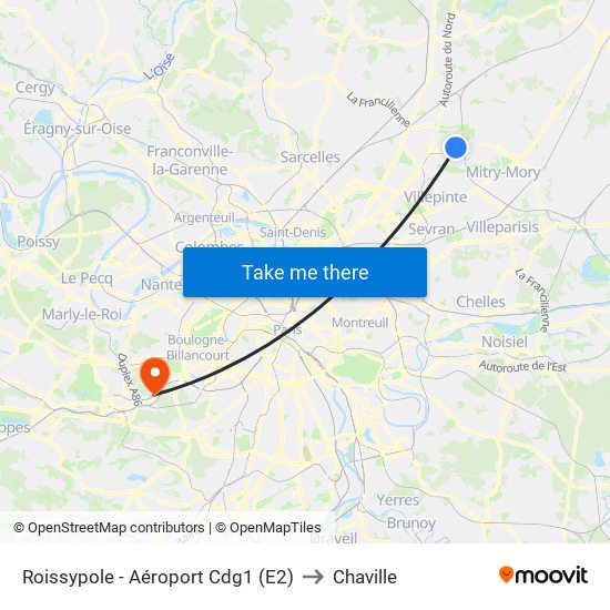 Roissypole - Aéroport Cdg1 (E2) to Chaville map