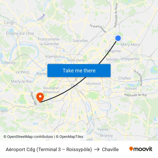 Aéroport Cdg (Terminal 3 – Roissypôle) to Chaville map