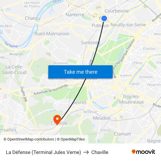 La Défense (Terminal Jules Verne) to Chaville map