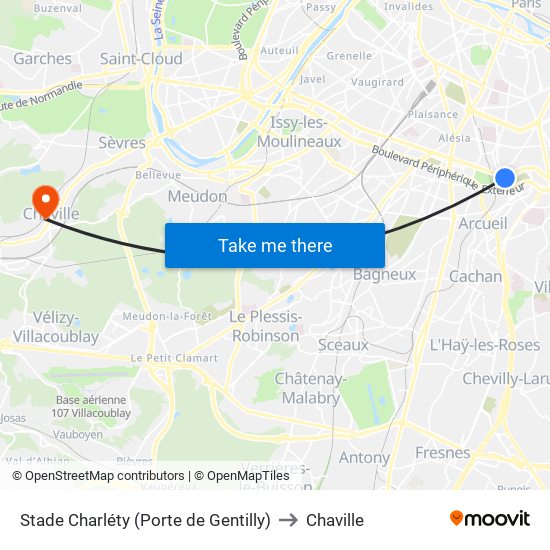 Stade Charléty (Porte de Gentilly) to Chaville map