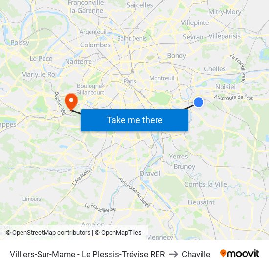 Villiers-Sur-Marne - Le Plessis-Trévise RER to Chaville map