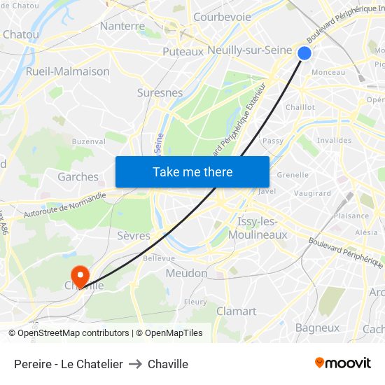 Pereire - Le Chatelier to Chaville map