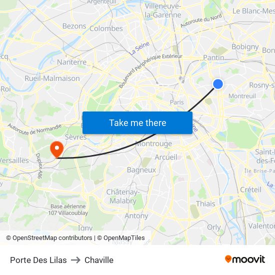 Porte Des Lilas to Chaville map