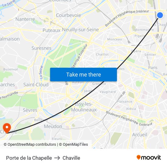 Porte de la Chapelle to Chaville map