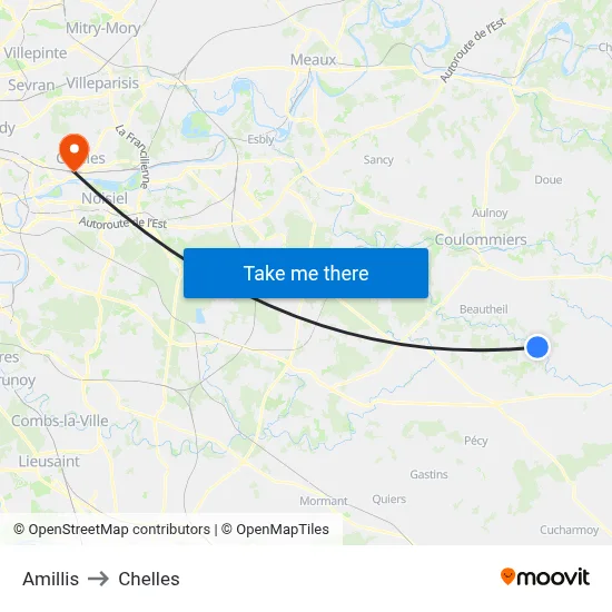 Amillis to Chelles map