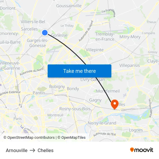 Arnouville to Chelles map