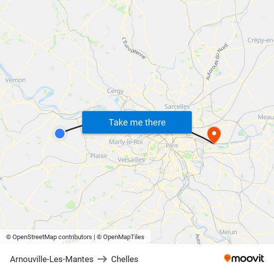 Arnouville-Les-Mantes to Chelles map