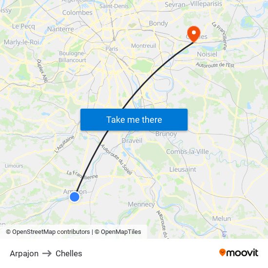 Arpajon to Chelles map