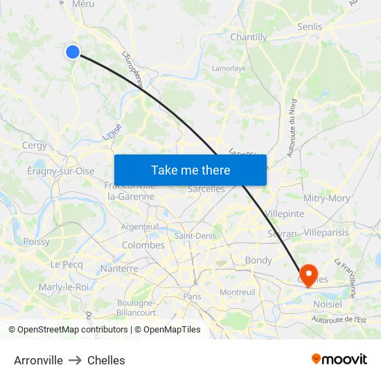 Arronville to Chelles map