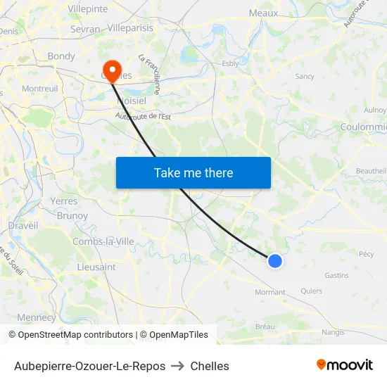 Aubepierre-Ozouer-Le-Repos to Chelles map