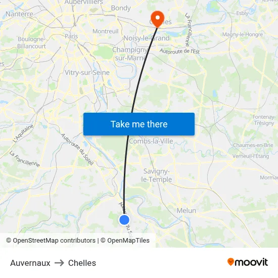 Auvernaux to Chelles map