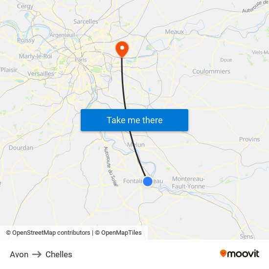 Avon to Chelles map