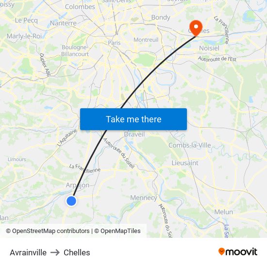 Avrainville to Chelles map