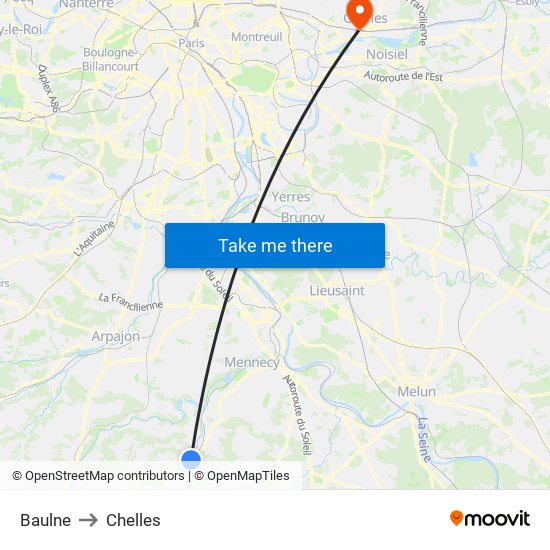 Baulne to Chelles map