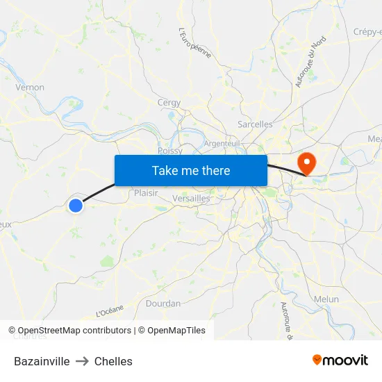 Bazainville to Chelles map