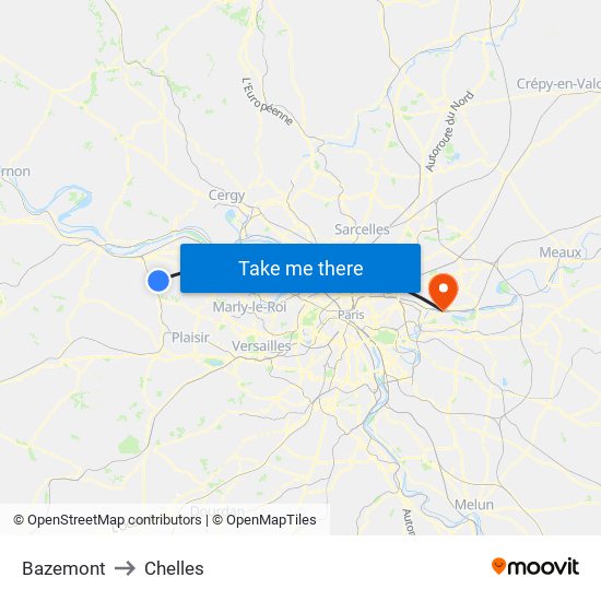 Bazemont to Chelles map