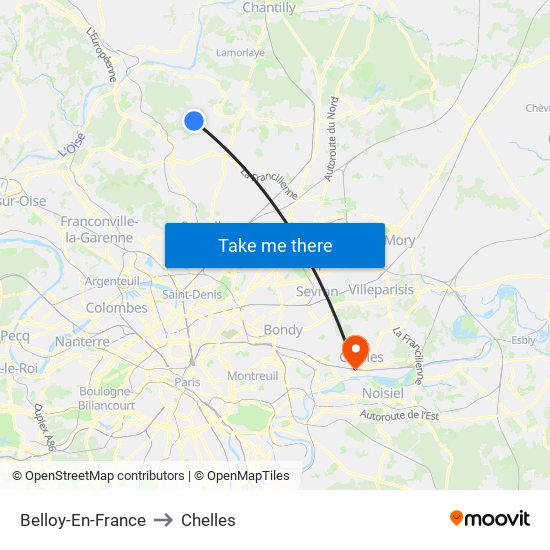 Belloy-En-France to Chelles map