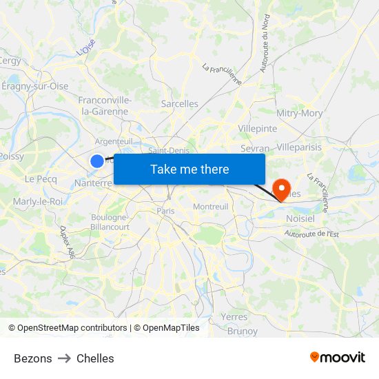 Bezons to Chelles map