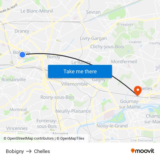 Bobigny to Chelles map