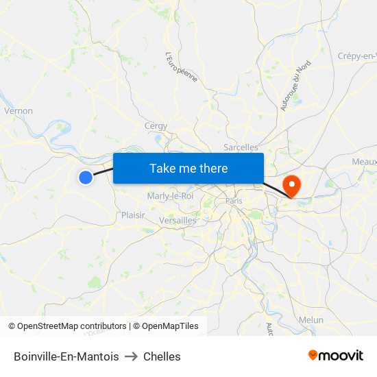 Boinville-En-Mantois to Chelles map