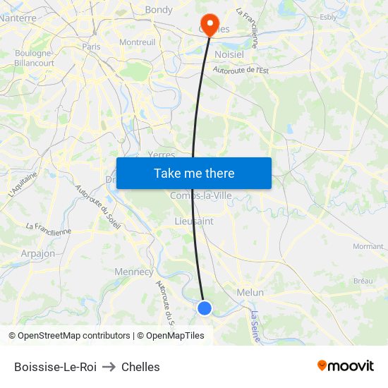 Boissise-Le-Roi to Chelles map