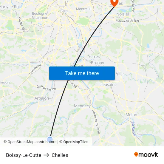Boissy-Le-Cutte to Chelles map